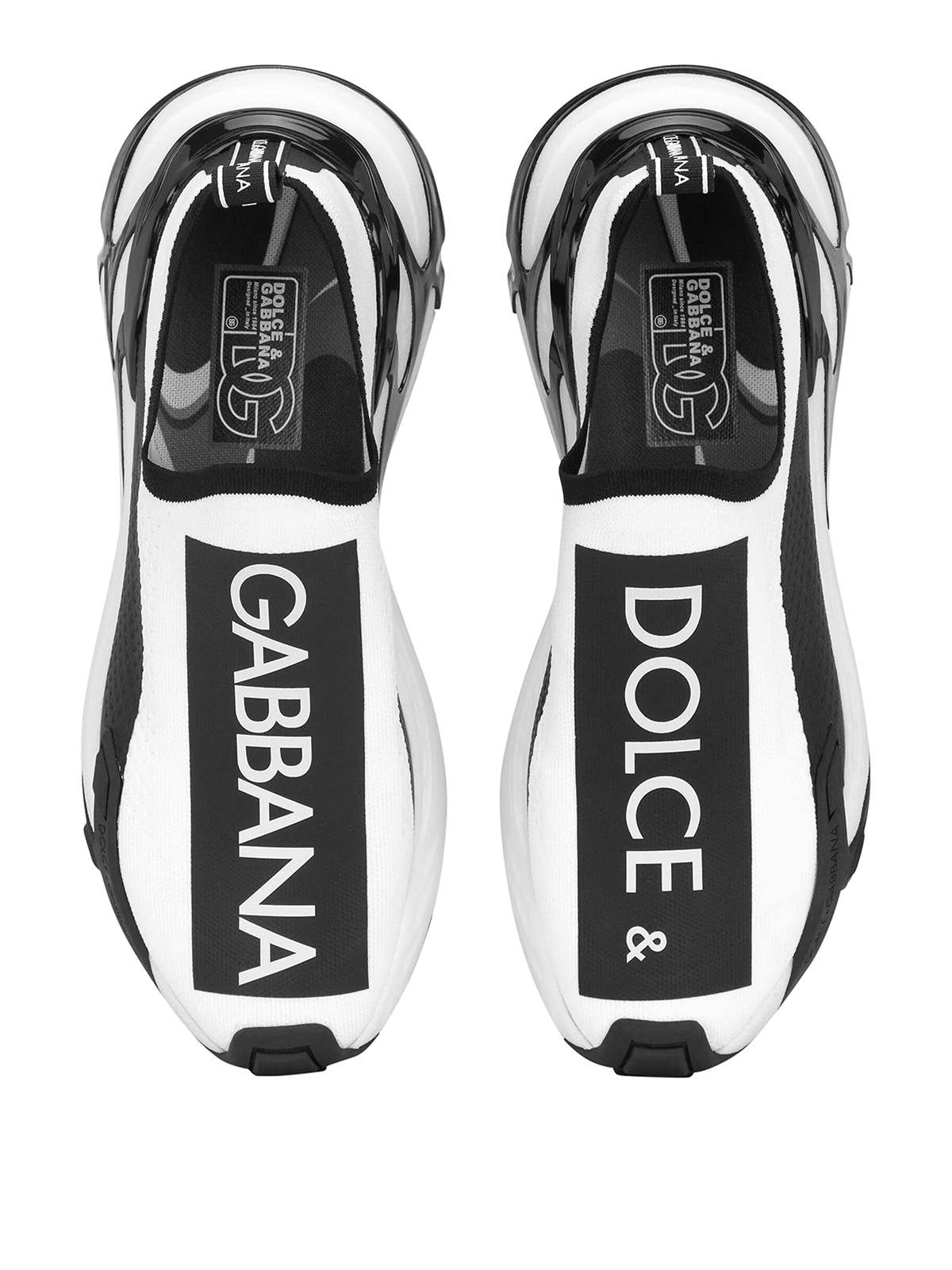 Shop Dolce & Gabbana Two-tone Stretch Knit And Logo Trainers In Blanco