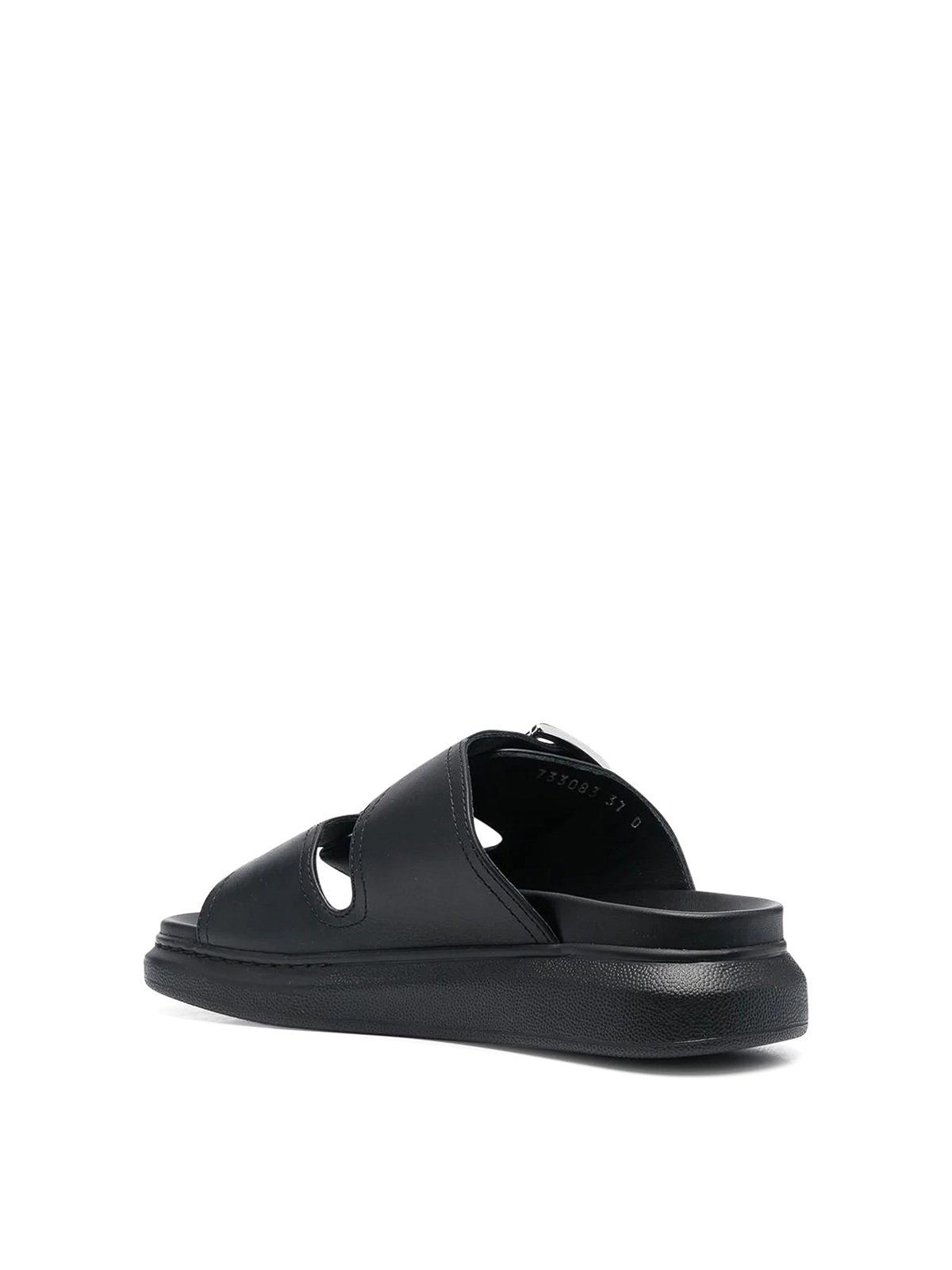 Shop Alexander Mcqueen Double Buckled Leather Sandals In Negro