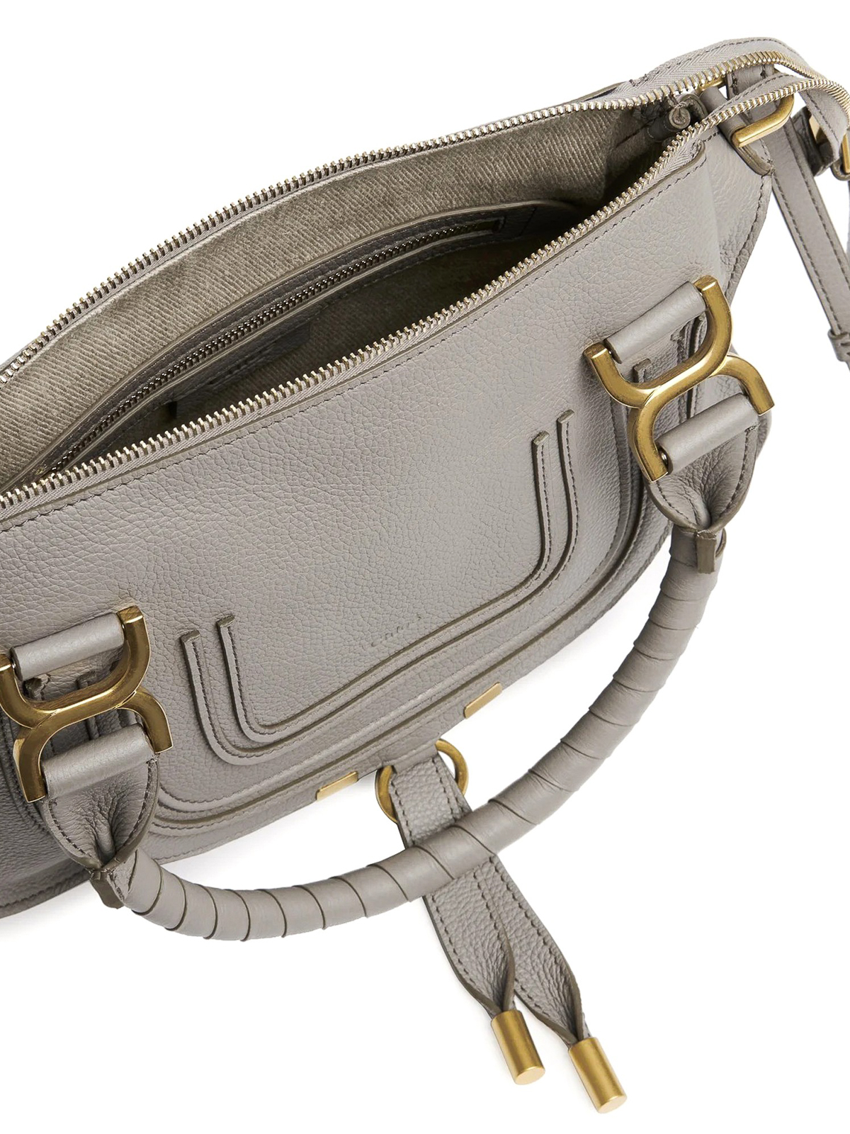 Shop Chloé Garnet Leather Handbag With Handle Detail In Grey