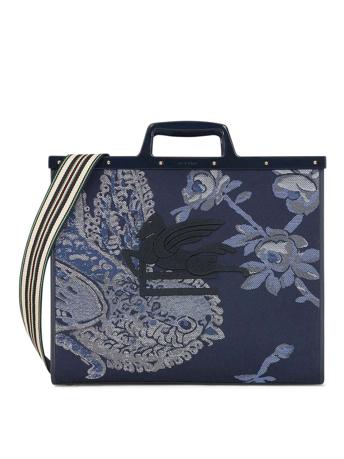 Etro Canvas Bag With Logo Motif And Embroidery In Multicolour