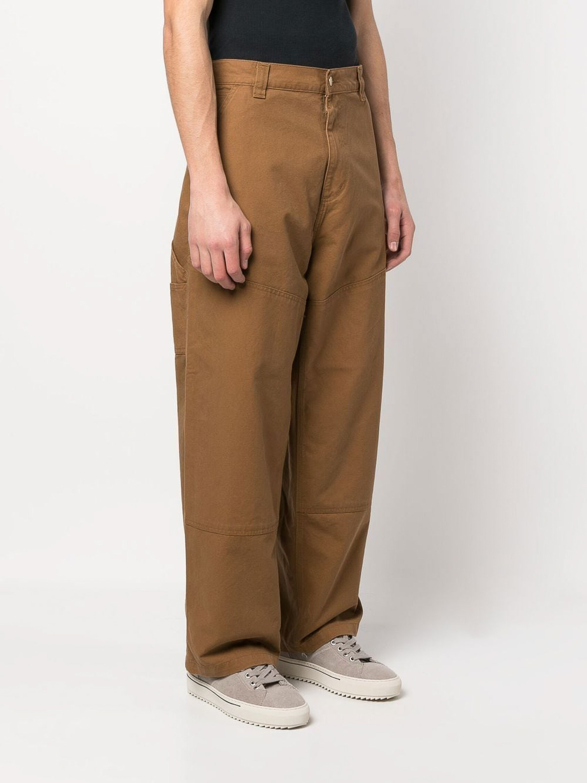 Shop Carhartt Wide Leg Cotton Casual Trousers In Brown