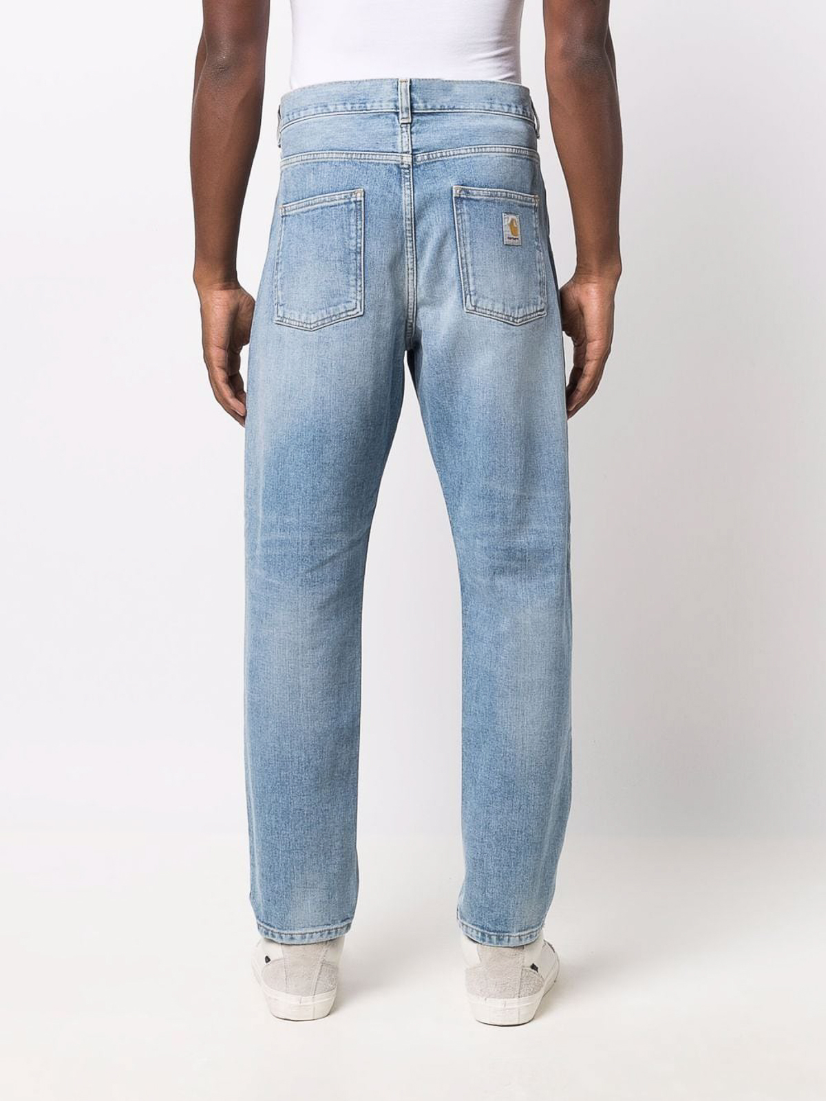 Shop Carhartt High Waist Straight Leg Denim Jeans In Light Blue