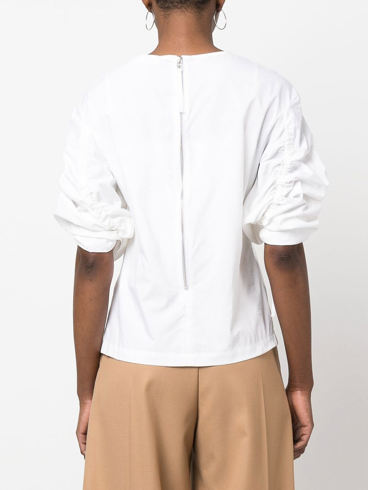 Shop Erika Cavallini Short Puff Sleeves Blouse In White