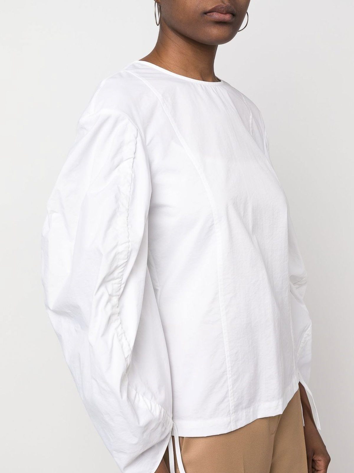 Shop Erika Cavallini Short Puff Sleeves Blouse In White