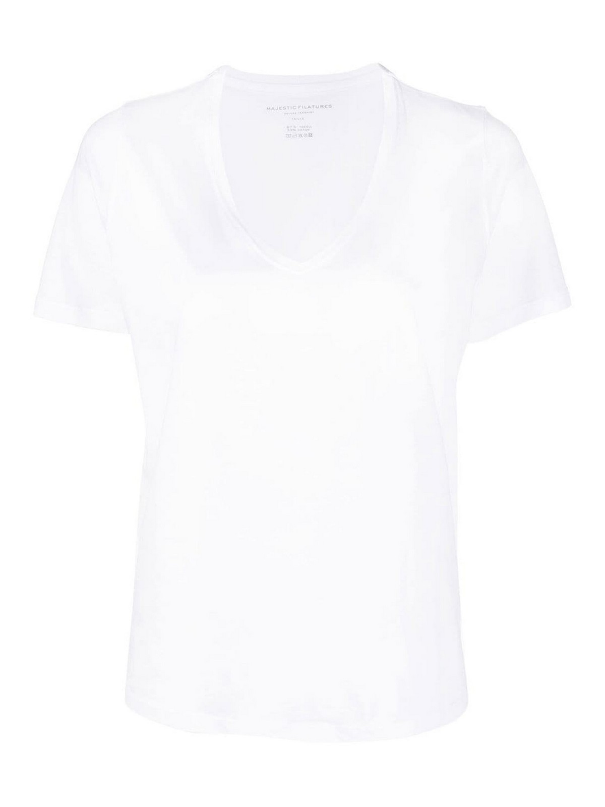 Majestic V-neck Cotton Blend T-shirt In White