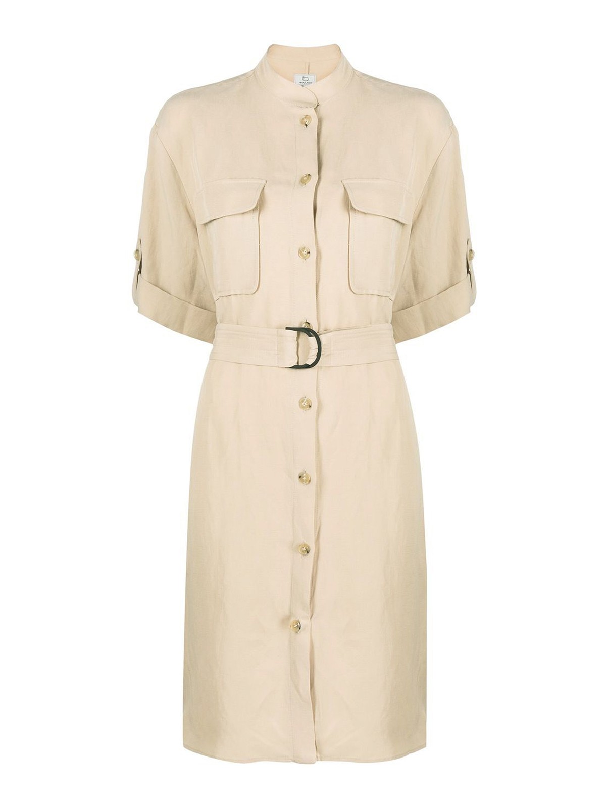 Shop Woolrich Belted-waist Shirt Short Dress In Beige