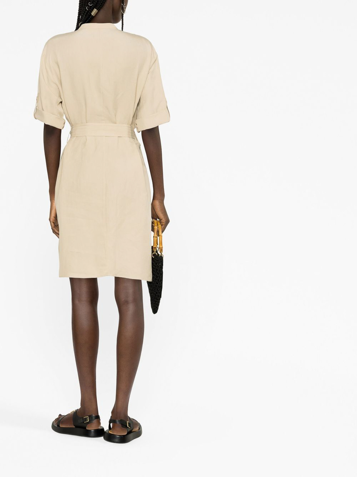 Shop Woolrich Belted-waist Shirt Short Dress In Beige