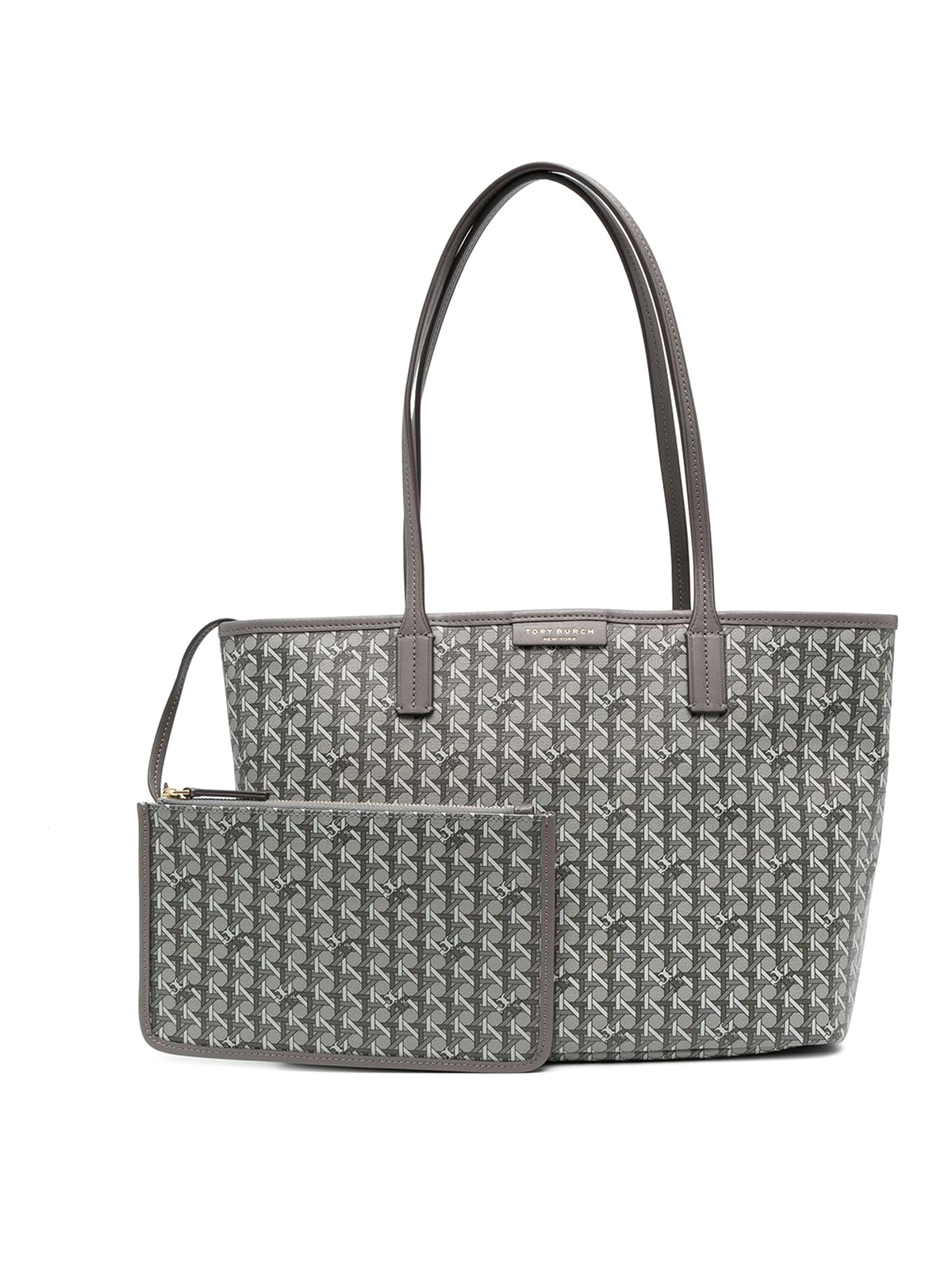 Tory Burch Monogram-pattern Coated-canvas Tote In Grey