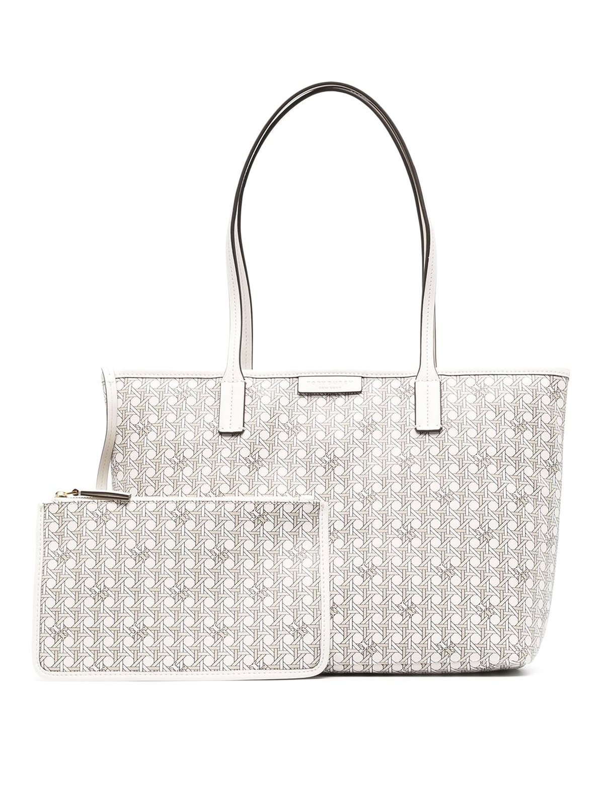 Tory Burch Basketweave Print Canvas Tote In White