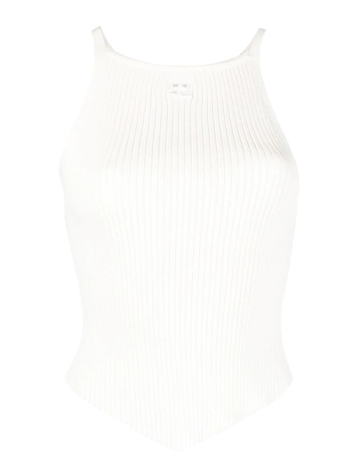Courrèges Ribbed Asymmetric Top With Logo In White
