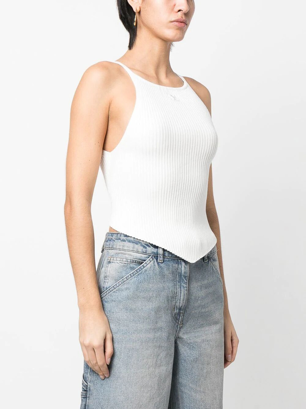 Shop Courrèges Ribbed Asymmetric Top With Logo In White