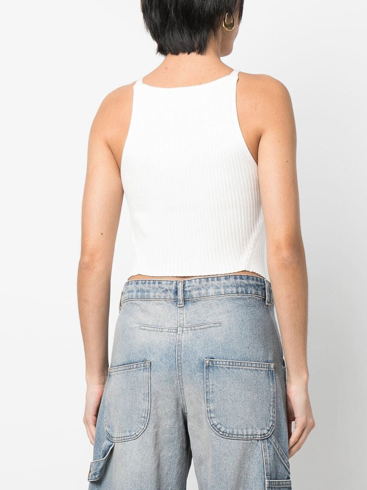 Shop Courrèges Ribbed Asymmetric Top With Logo In White