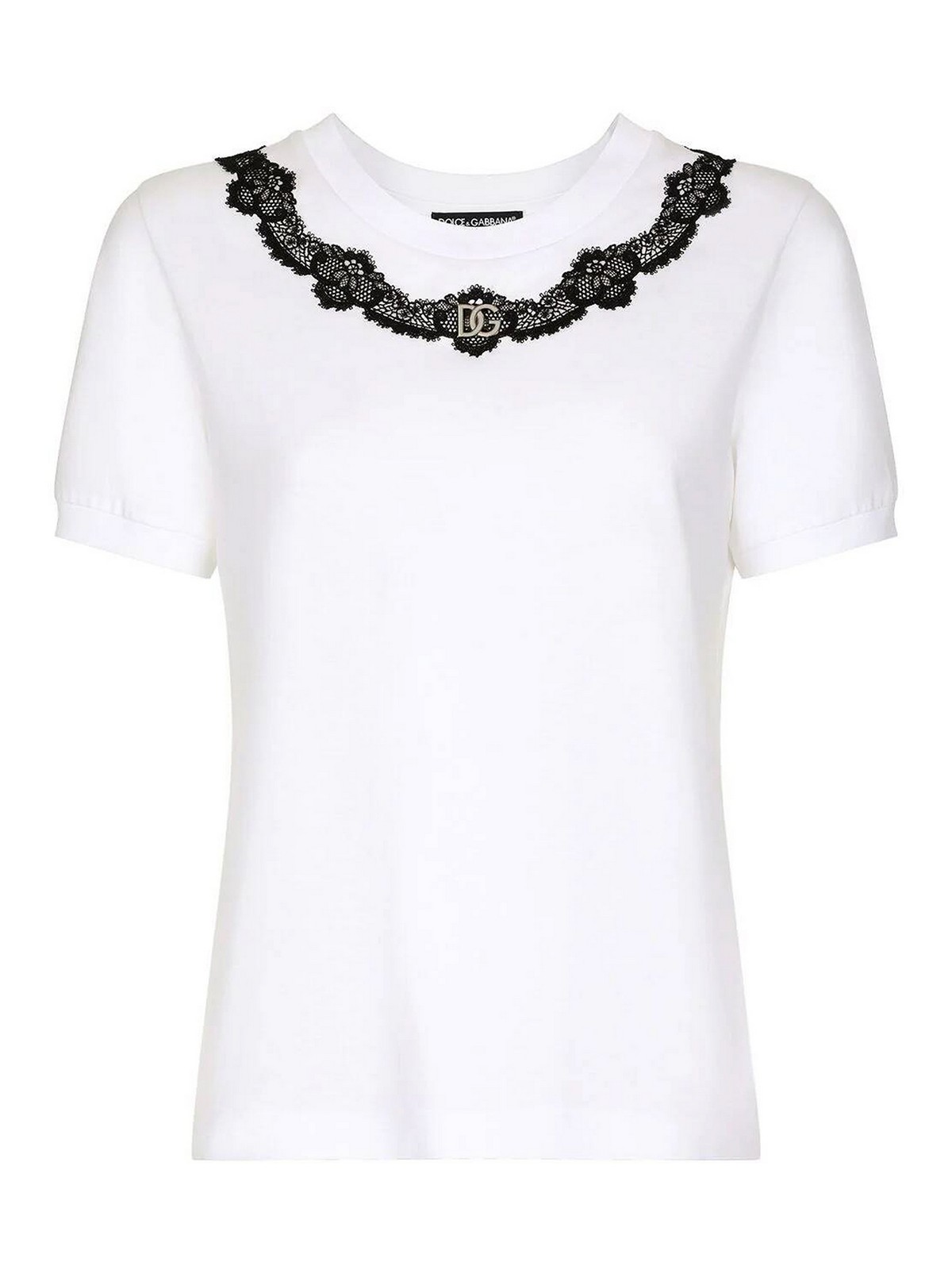 Dolce & Gabbana Lace-trimmed Cotton T-shirt In White
