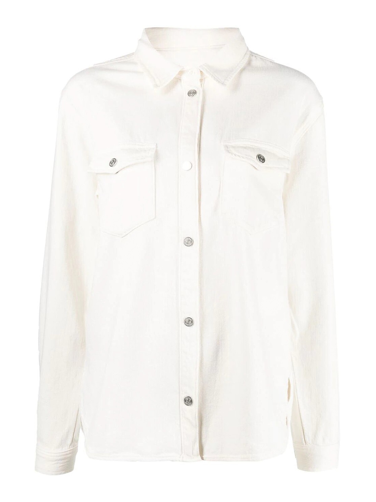Frame Maxi Denim Shirt With Pockets In Blanco