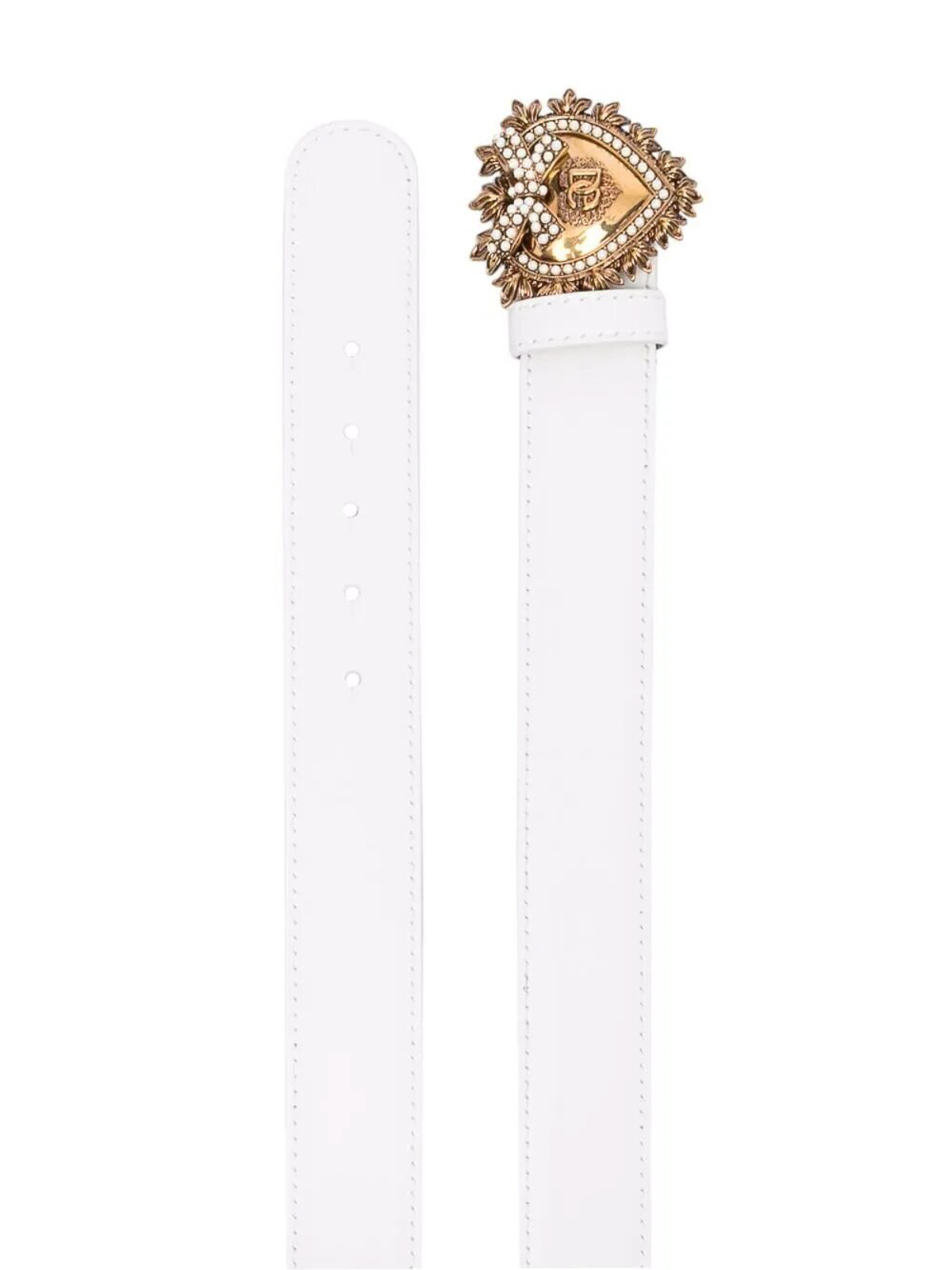 Shop Dolce & Gabbana Leather Belt With Jewel Buckle In Blanco