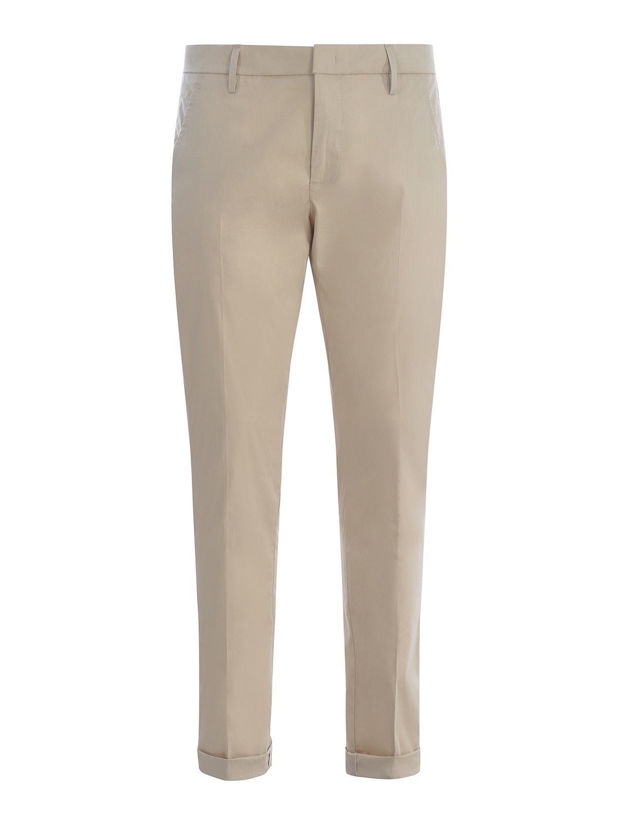 Dondup Cotton Straight Leg Trousers In Beige