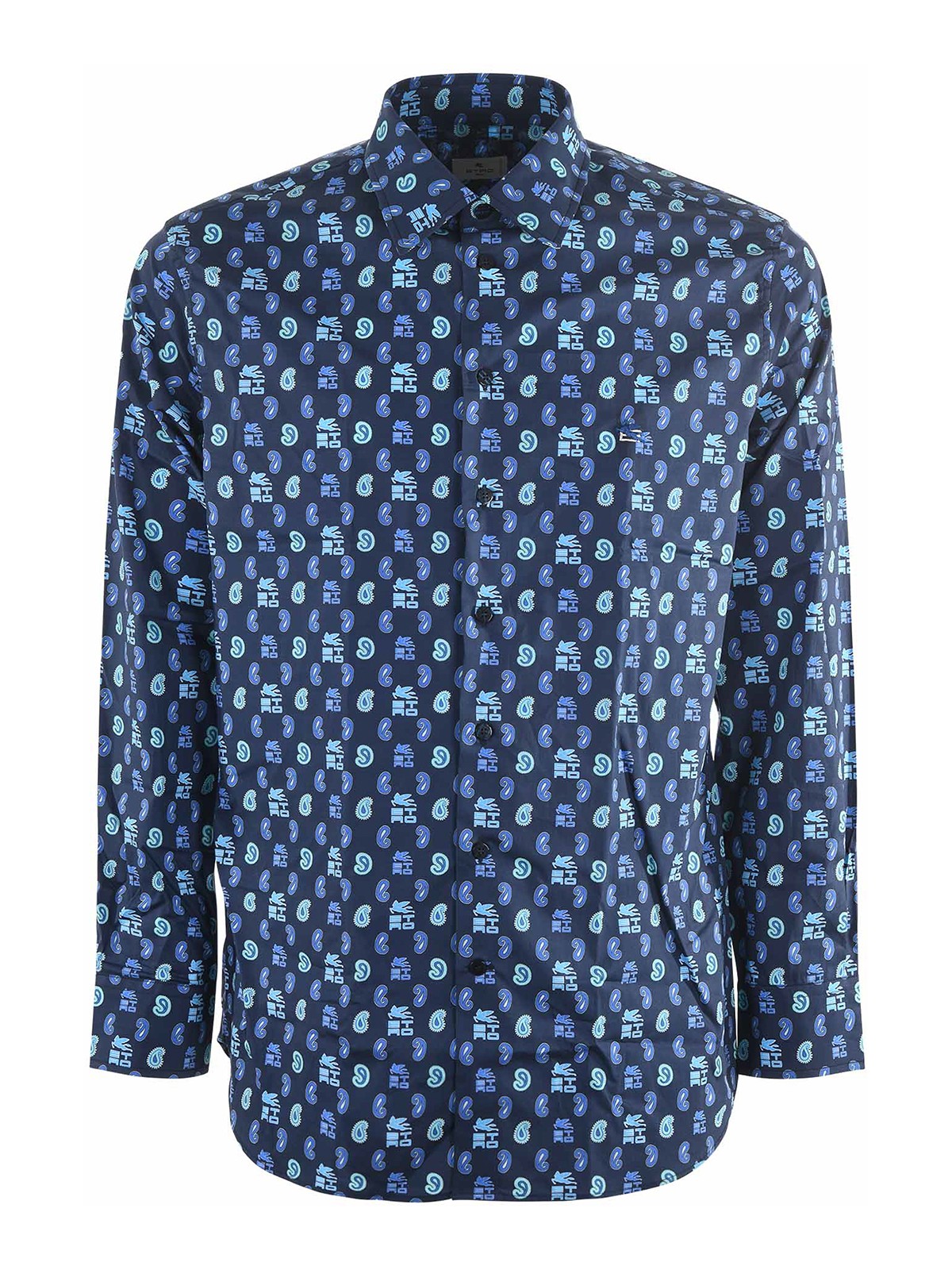 Etro Patterned Cotton Shirt In Blue
