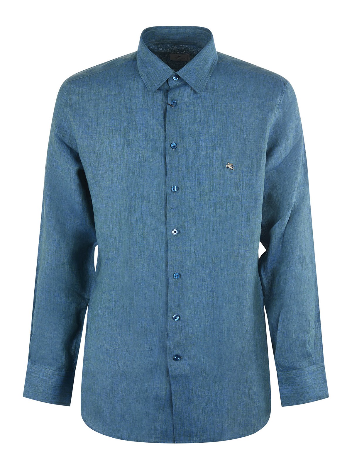 Etro Embroidered Logo Linen Shirt In Blue