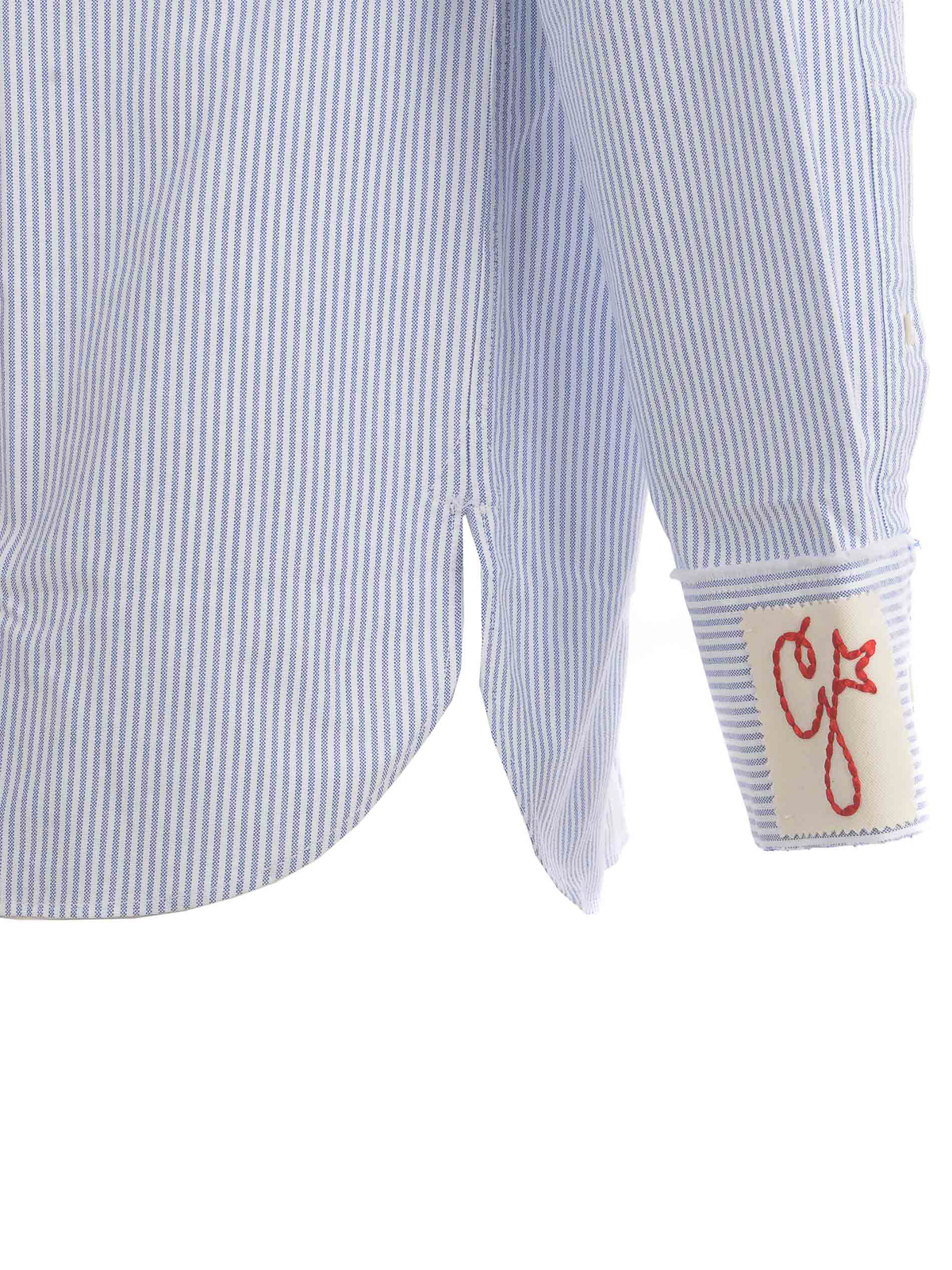 Shop Golden Goose Logo Patch Striped Cotton Shirt With Pocket In Blanco