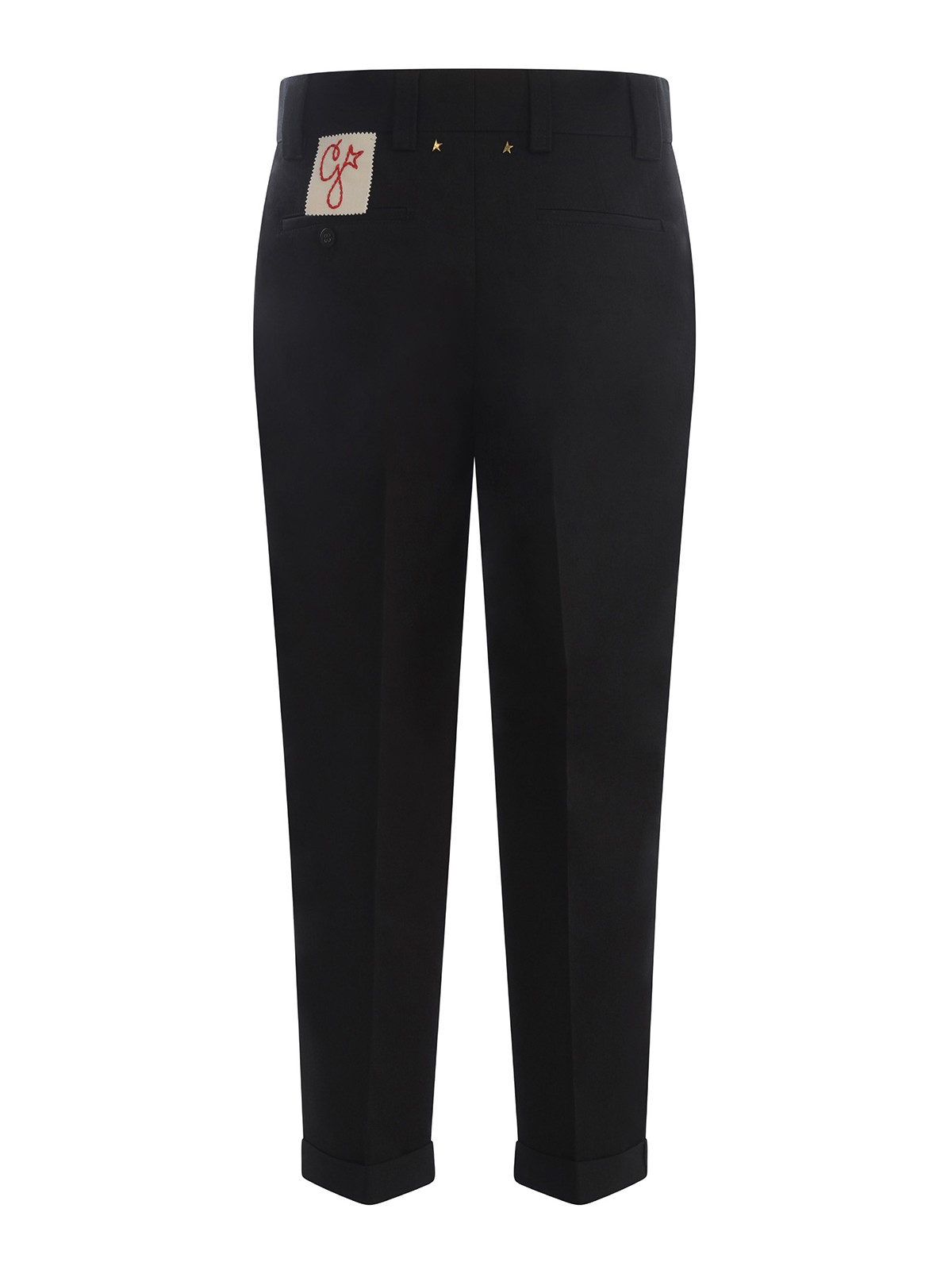 Shop Golden Goose Straight Leg Logo Patch Trousers With Turn-up In Black