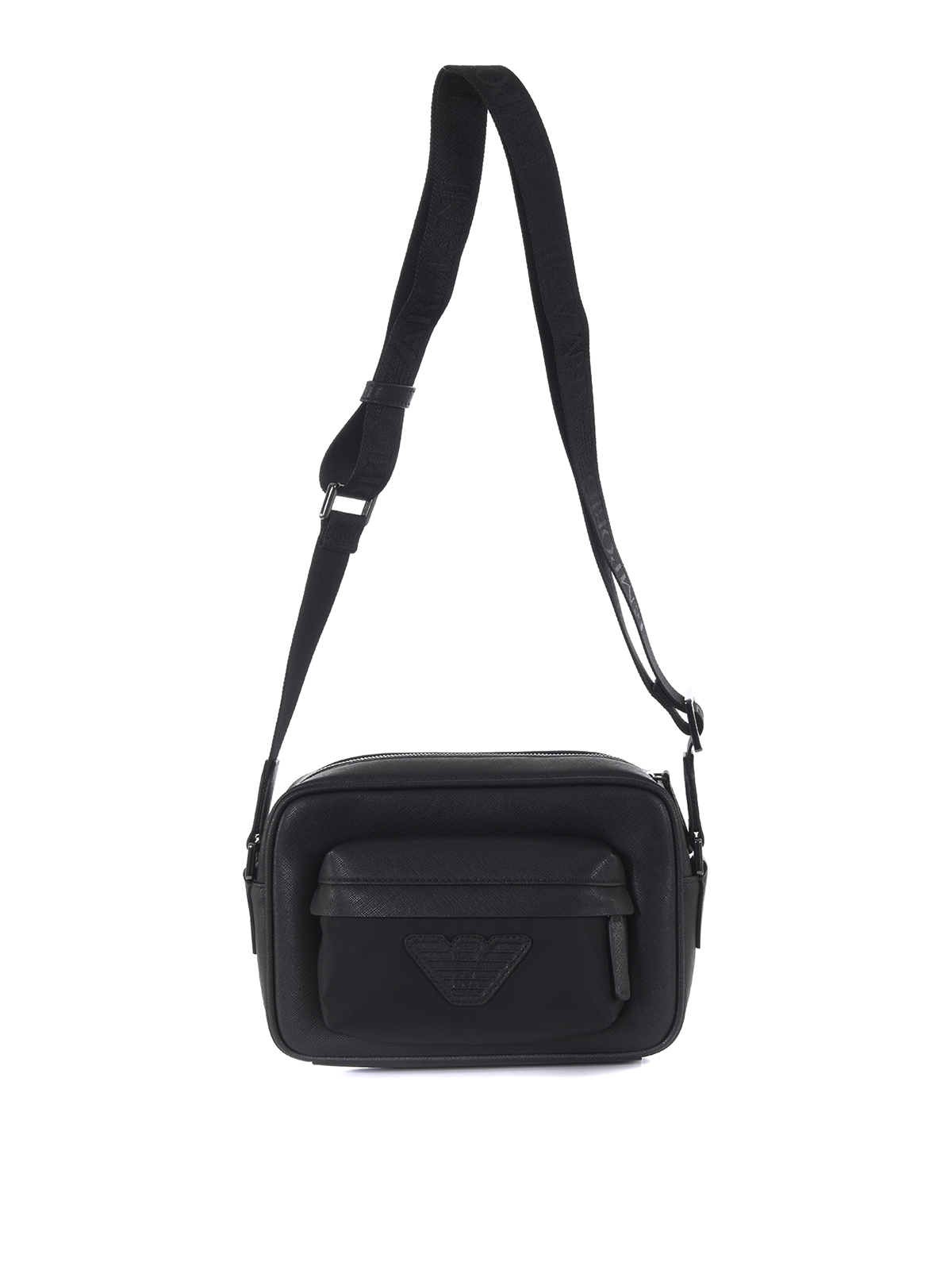 Emporio Armani Logo Leather Crossbody Bag in Black for Men