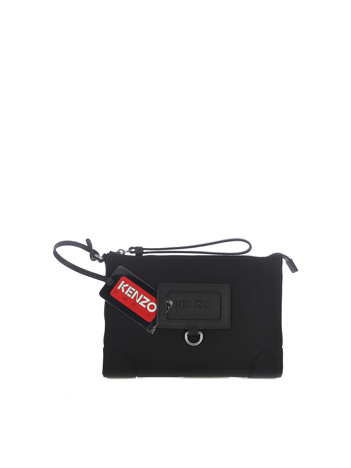 Kenzo Canvas Clutch With Logo And Leather Details In Black