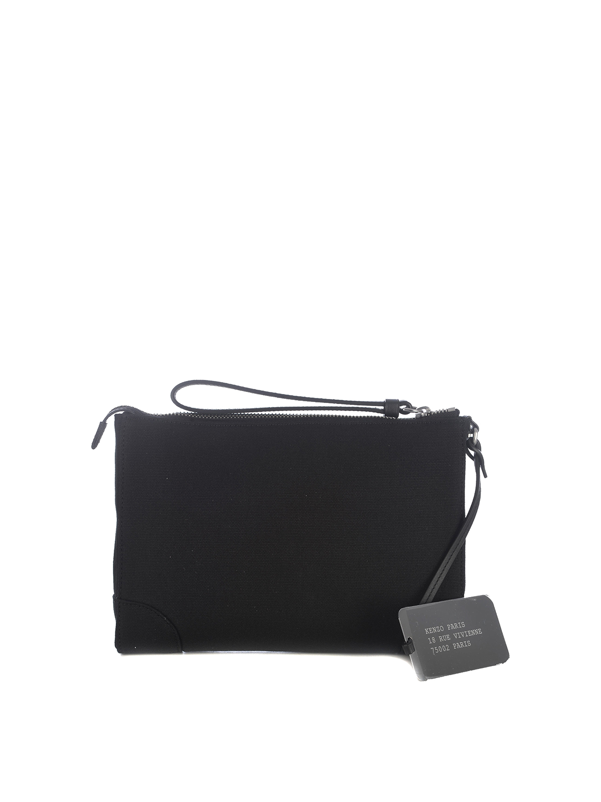 Shop Kenzo Canvas Clutch With Logo And Leather Details In Black