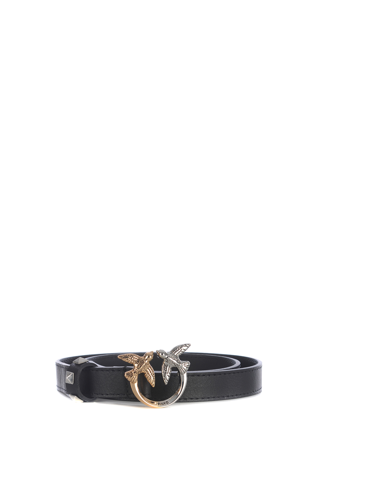 Pinko Leather Belt Withlogo Buckle In Black