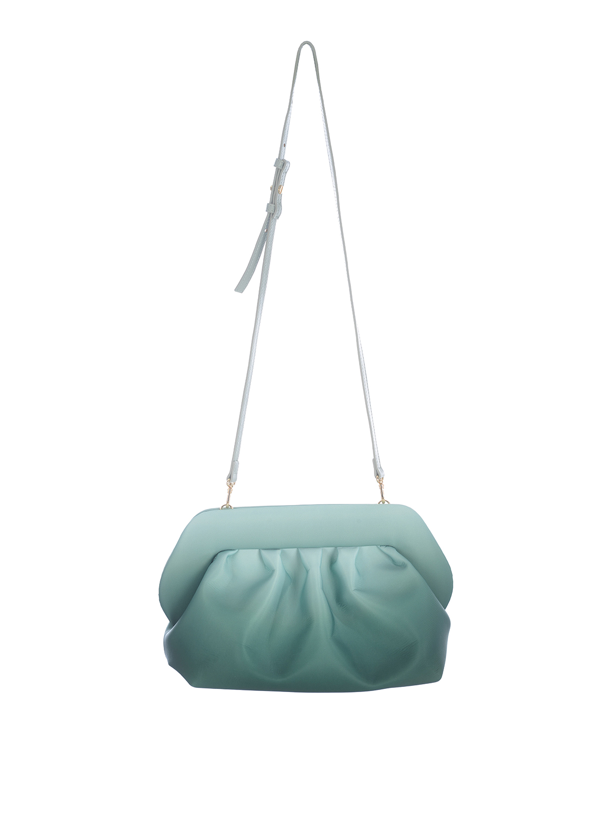 Shop Themoirè Faux Leather Clutch With Magnetic Closure In Light Blue