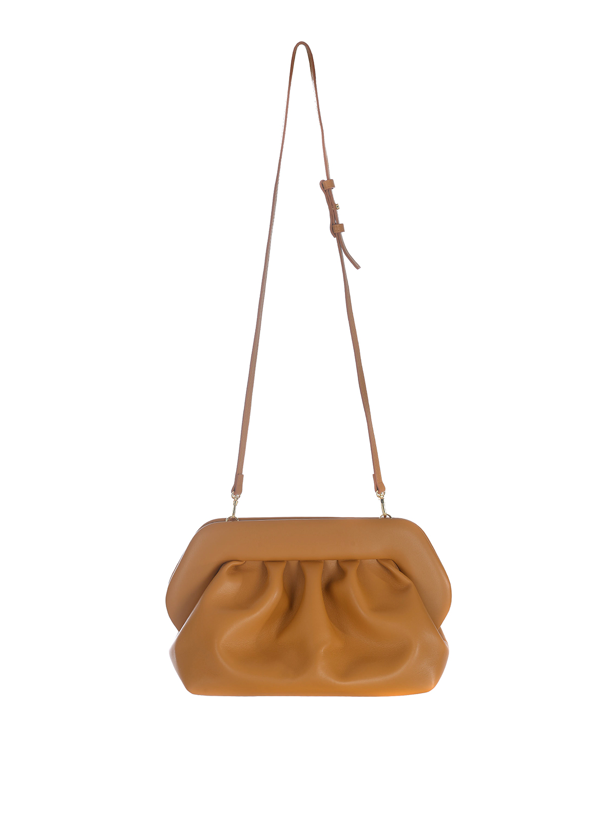 Shop Themoirè Faux Leather Clutch With Magnetic Closure In Light Brown