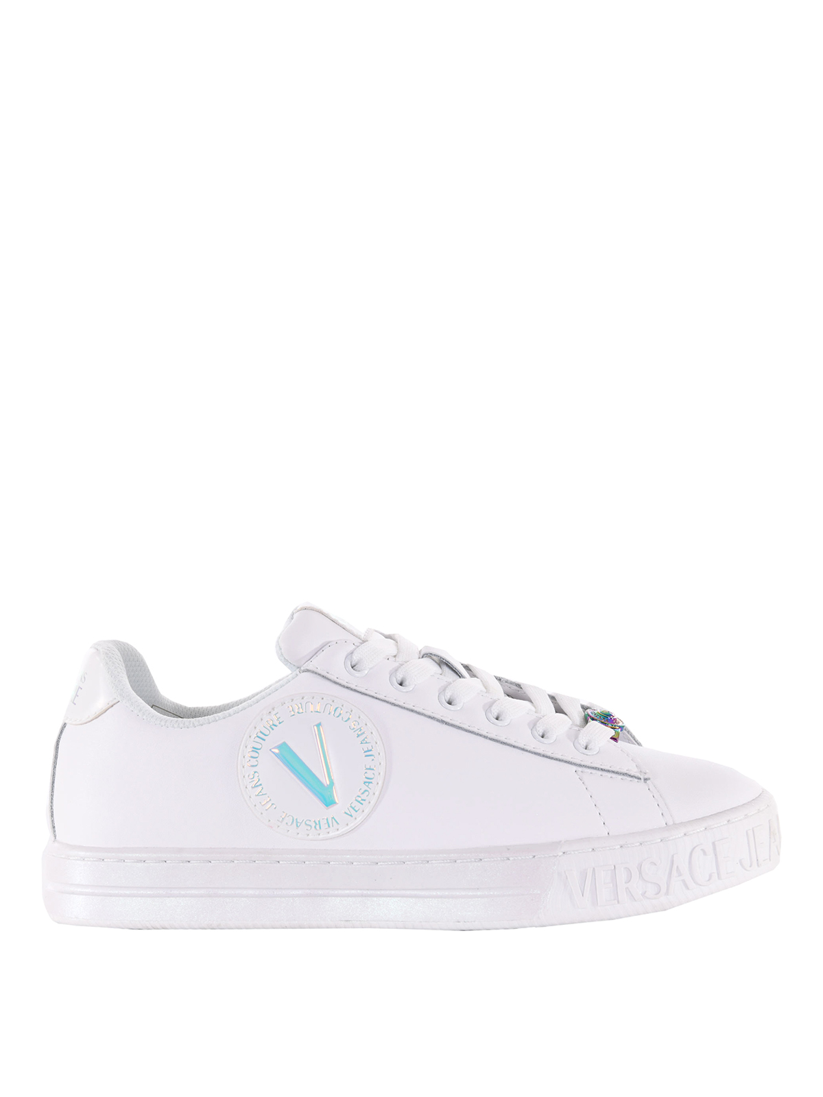 Versace Jeans Couture Leather Trainers With Lateral Logo In White