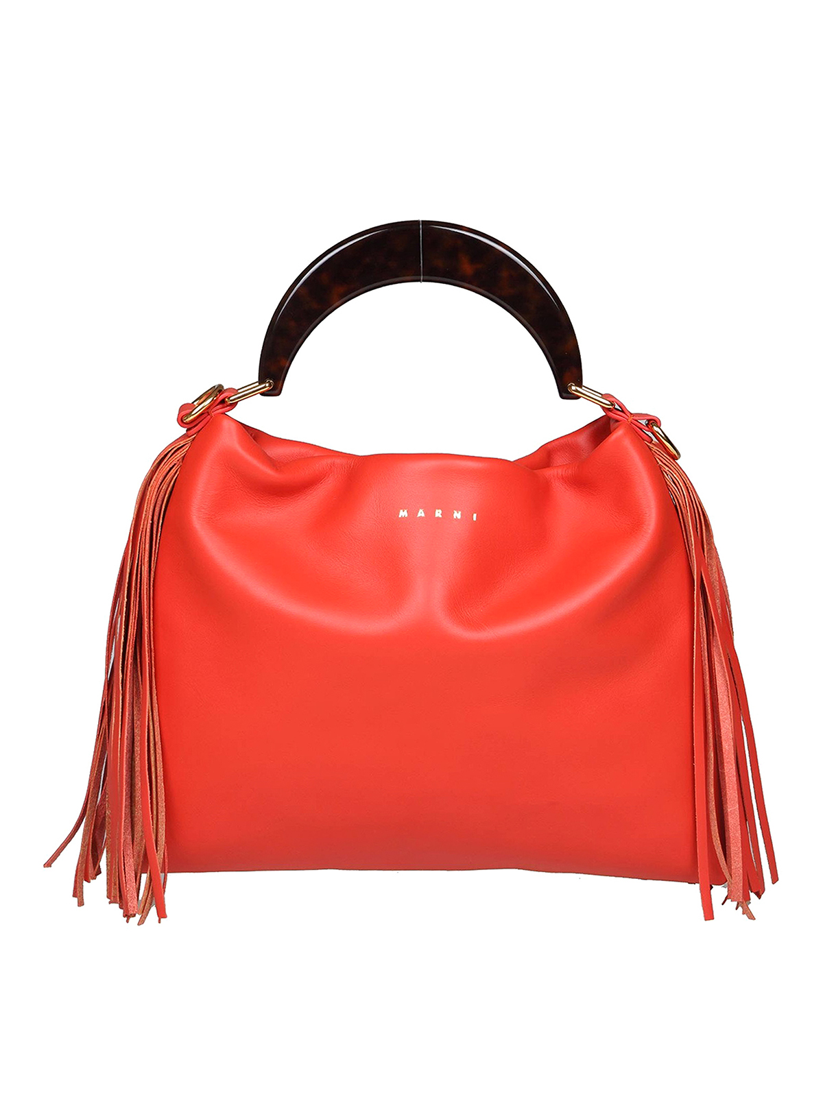 Marni Venice Leather Bag With Fringes In Red