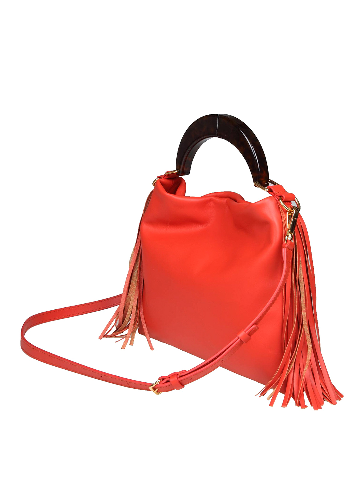 Shop Marni Venice Leather Bag With Fringes In Red