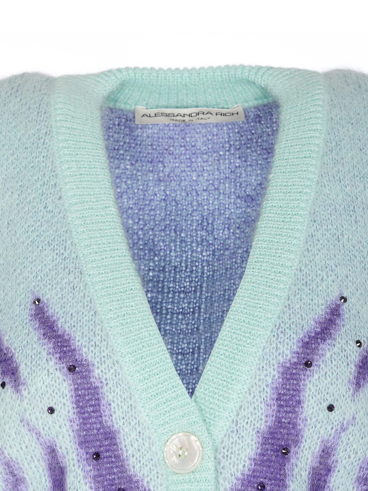Shop Alessandra Rich Crystals Detailed Knitted Cardigan In Purple