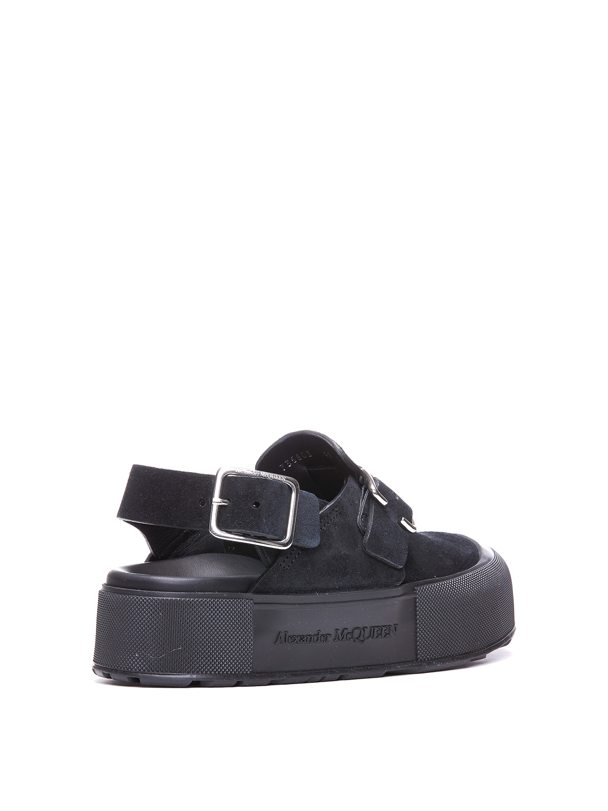 Shop Alexander Mcqueen Slick Black Suede Sandals
