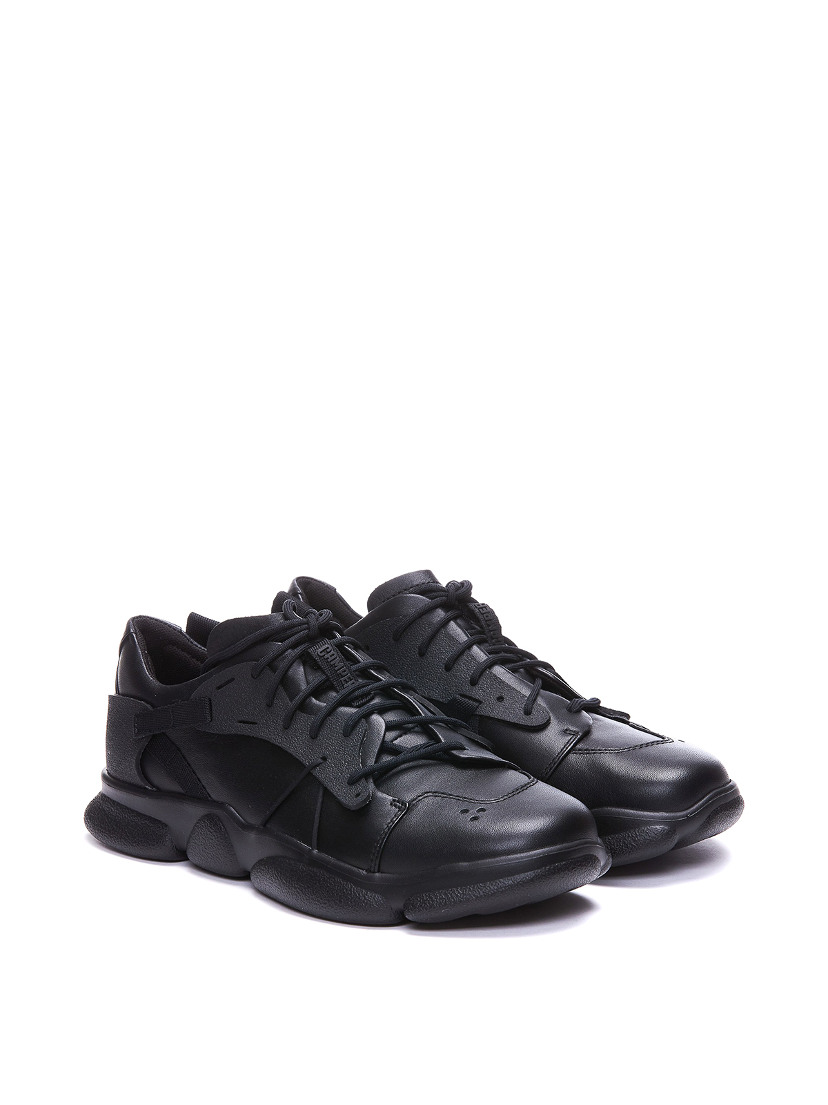 Shop Camper Detailed Karst Leather Sneakers In Black