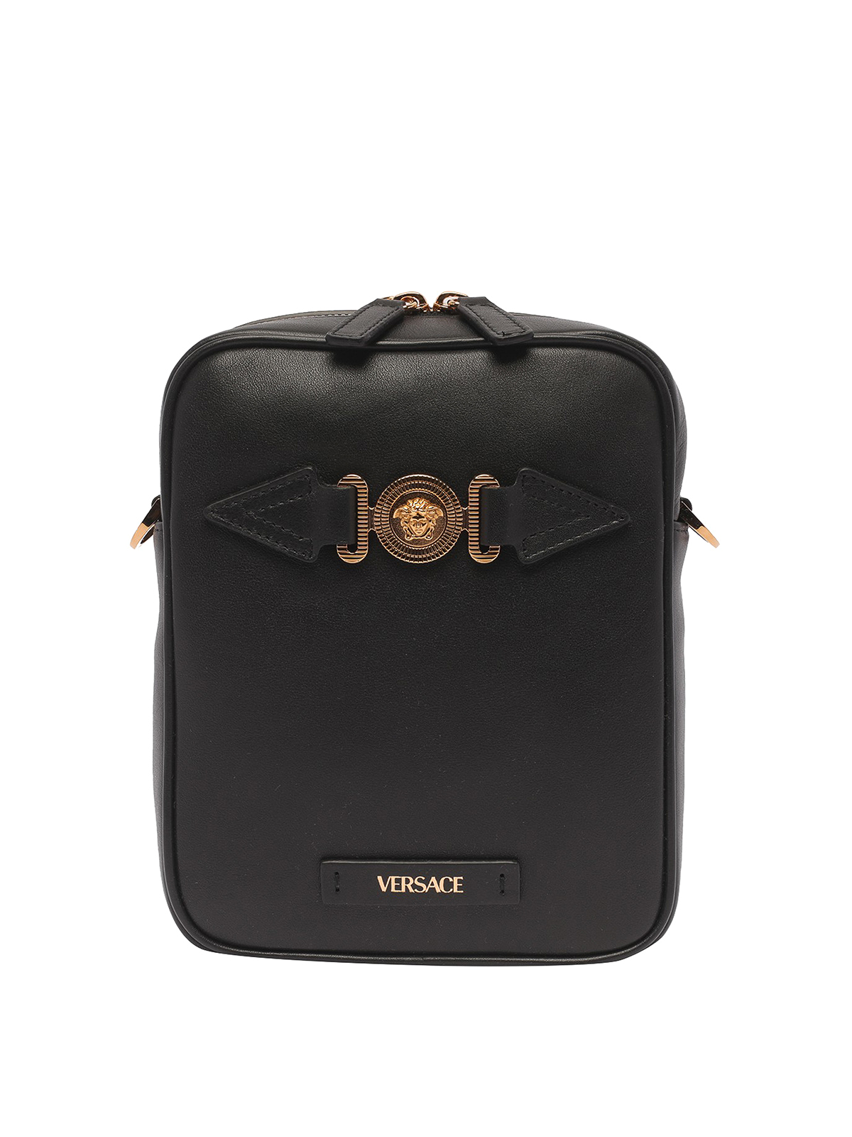 Shop Versace Biggie Meduda Leather Bag In Black
