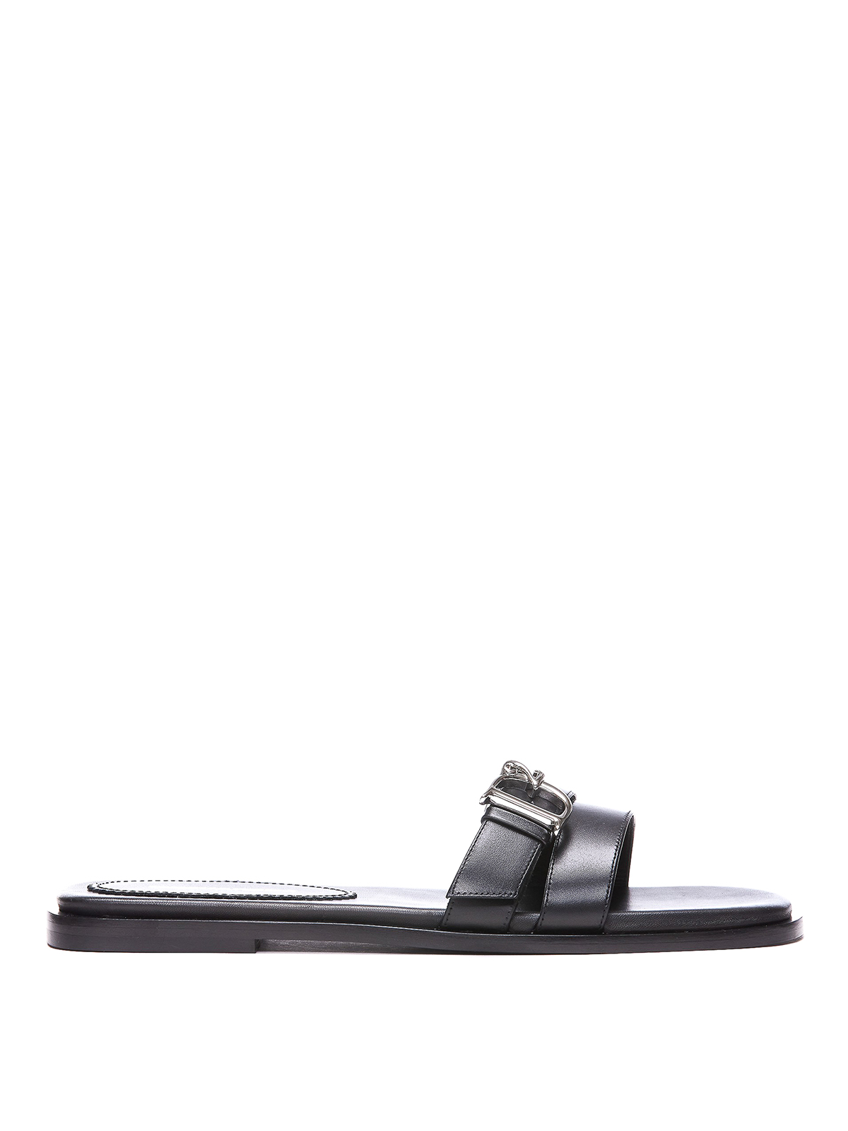 Dsquared2 D2 Statement Leather Flat Sandals In Black