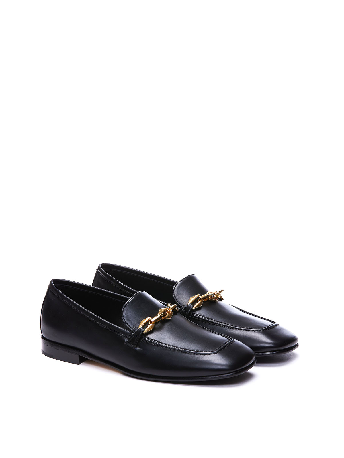 Shop Jimmy Choo Diamond Tilda Leather Loafers With Chain In Black