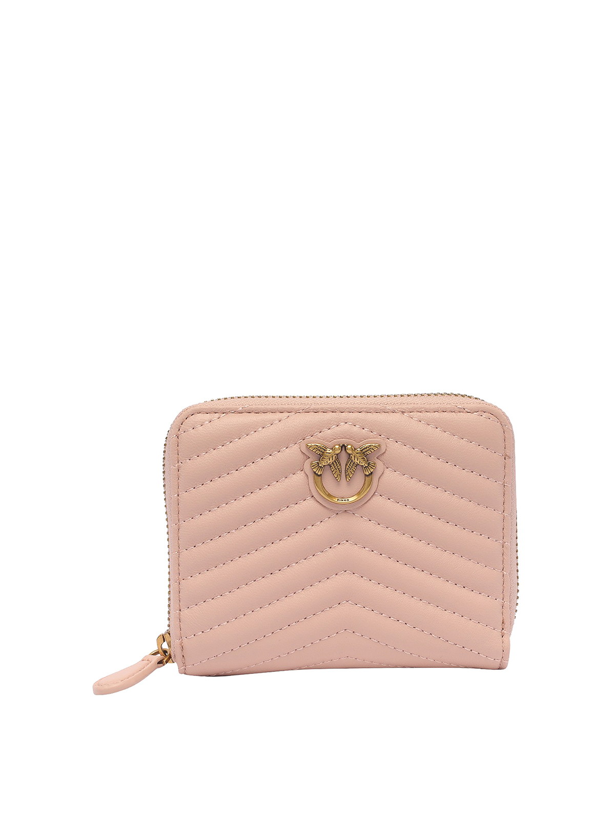 Pinko Leather Taylor Wallet With Logo Stud In Pink