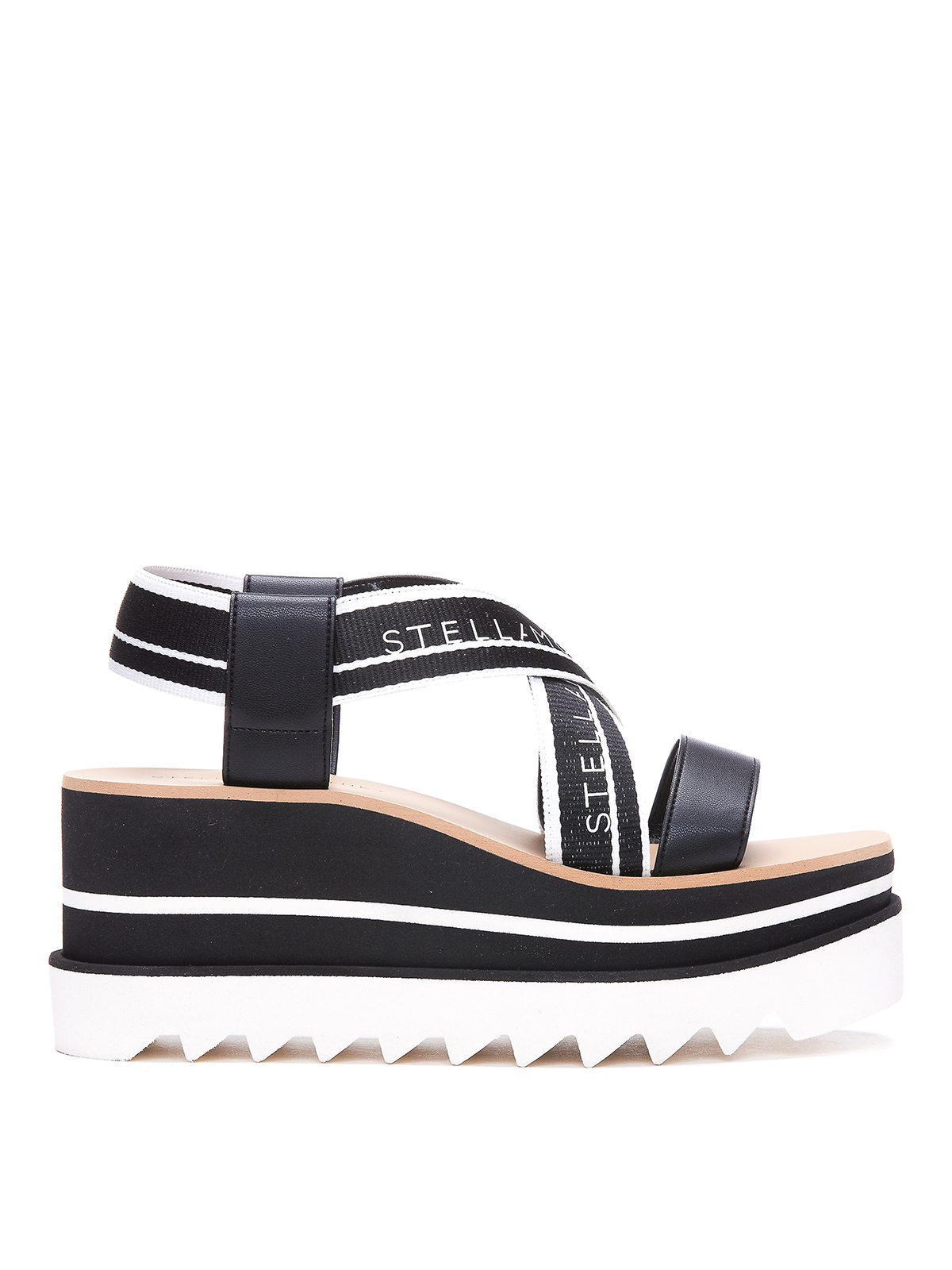 Shop Stella Mccartney Elyse Striped Platform Sandals In Negro