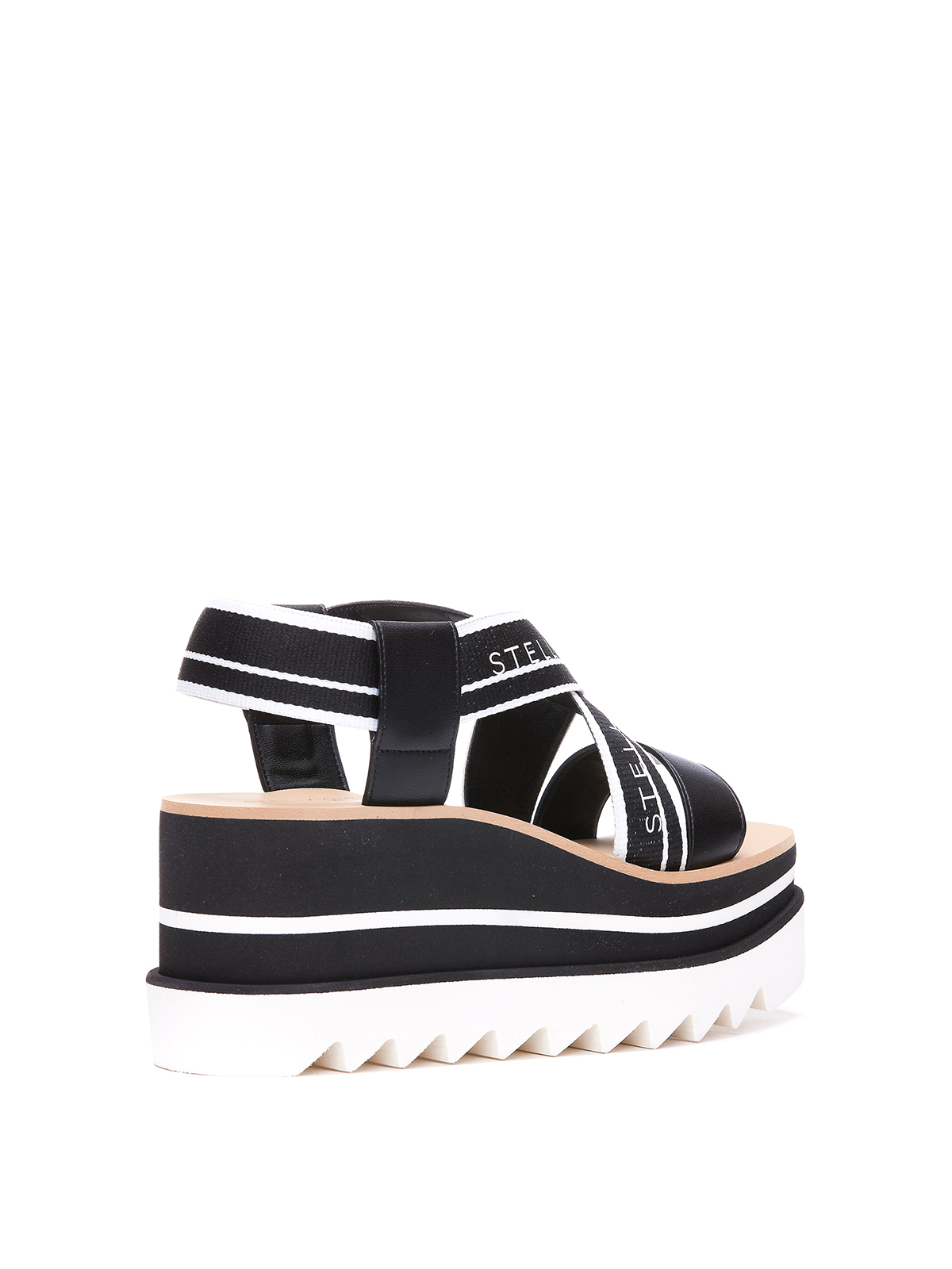 Shop Stella Mccartney Elyse Striped Platform Sandals In Negro