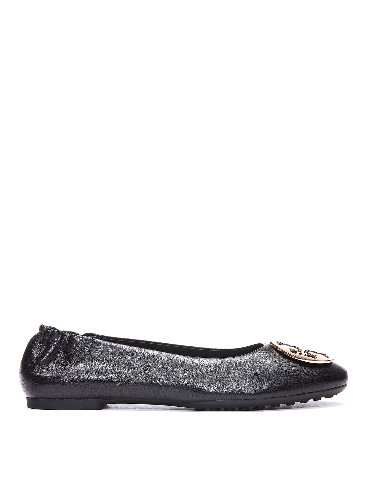 Tory Burch Leather Claire Flats With Logo Plaque In Black