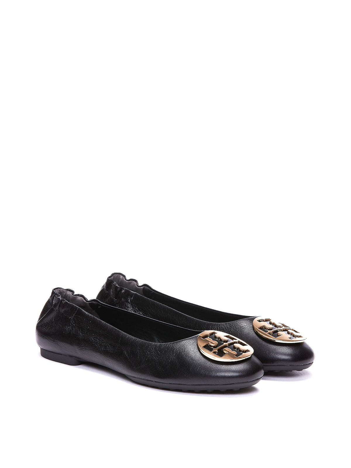 Shop Tory Burch Leather Claire Flats With Logo Plaque In Black