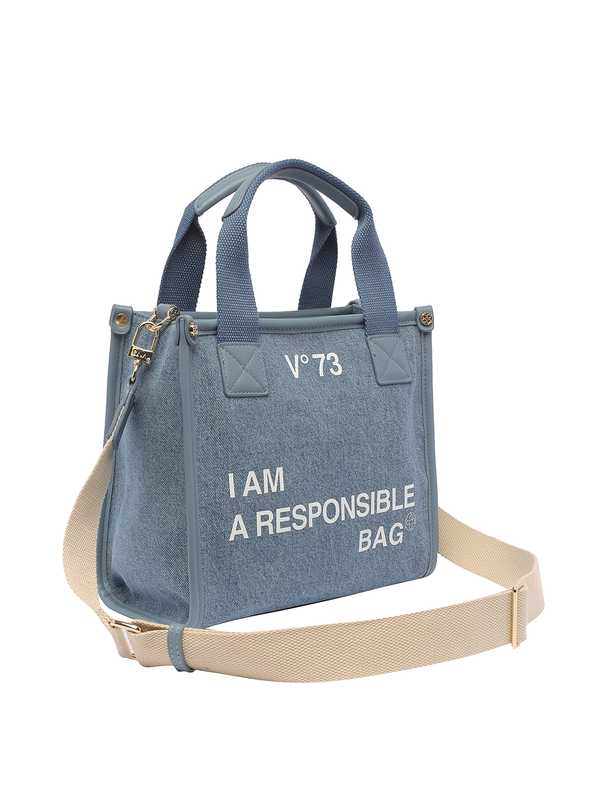 Shop V73 Denim Logo Bag With Strap In Black