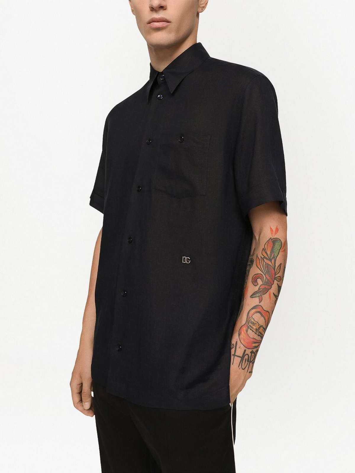 Shop Dolce & Gabbana Logo-detail Short-sleeve Shirt In Blue
