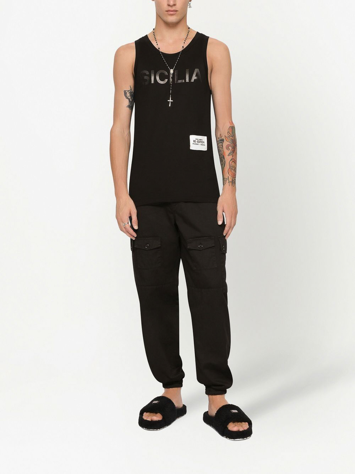 Shop Dolce & Gabbana Logo-patch Cotton Vest In Black
