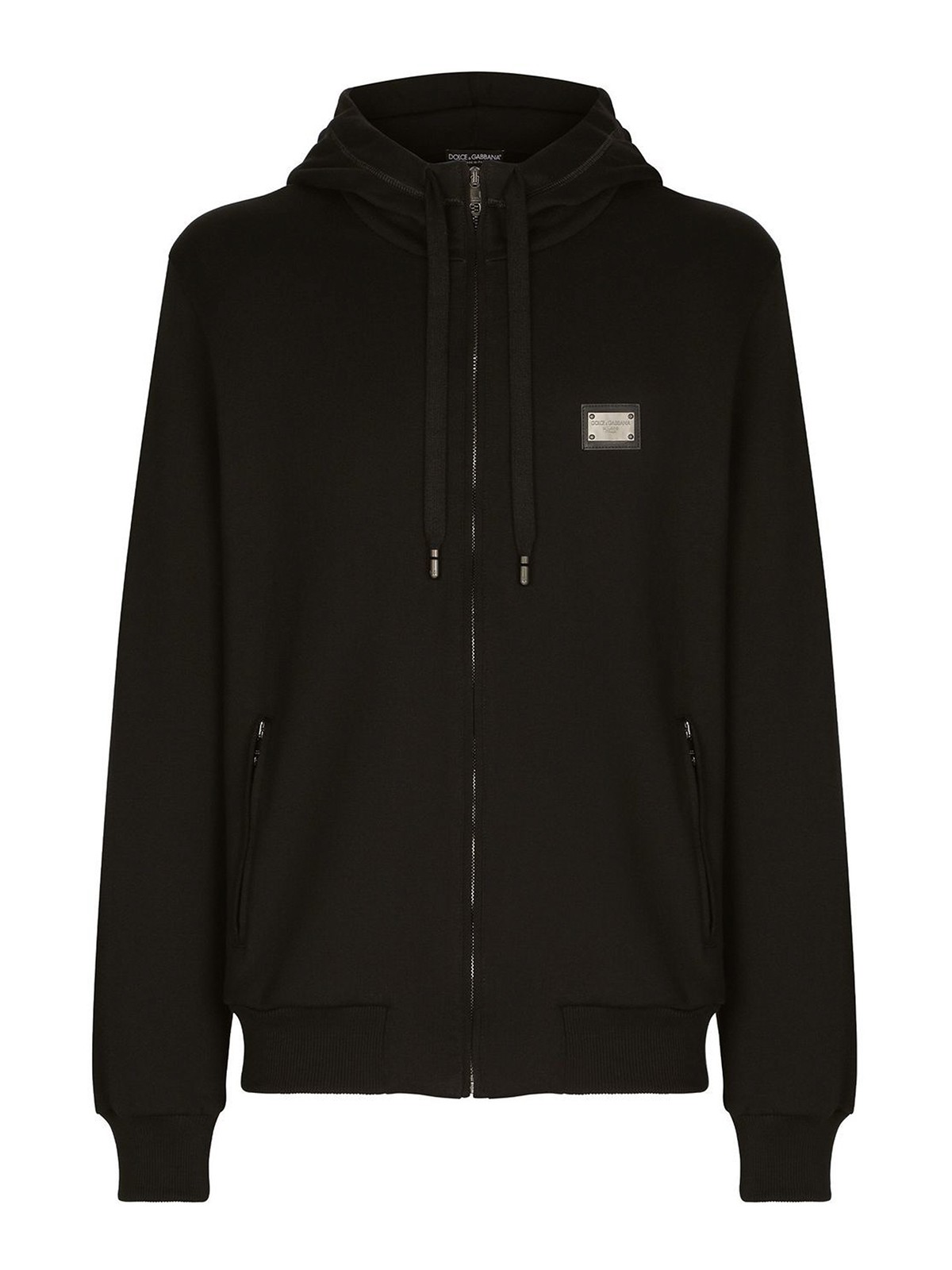 Shop Dolce & Gabbana Cotton Hoodie With Logo Plaque In Negro