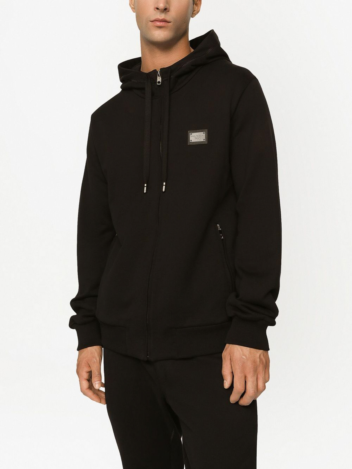 Shop Dolce & Gabbana Cotton Hoodie With Logo Plaque In Negro