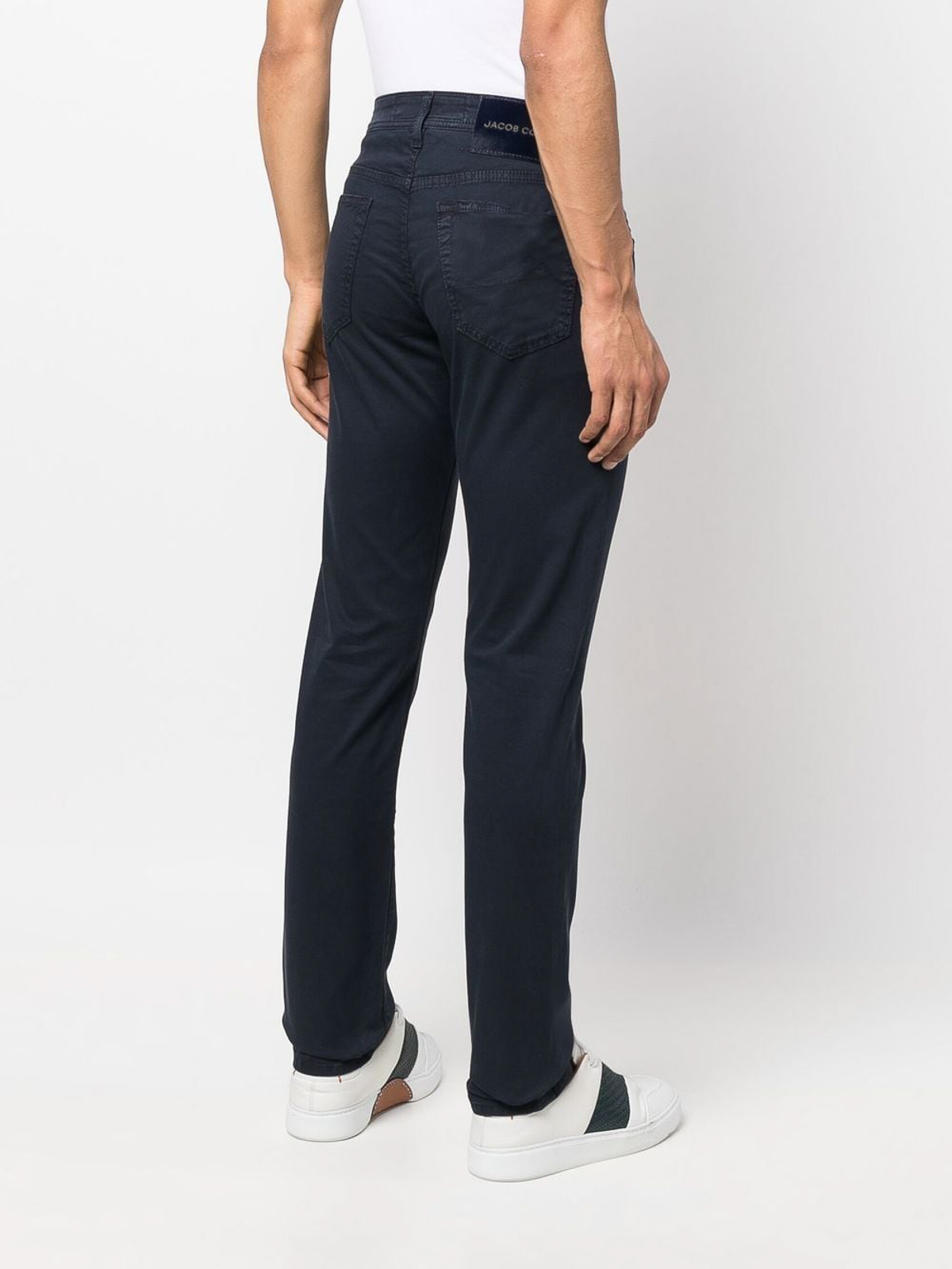 Shop Jacob Cohen Cotton Blend Mid-rise Slim-cut Trousers In Blue